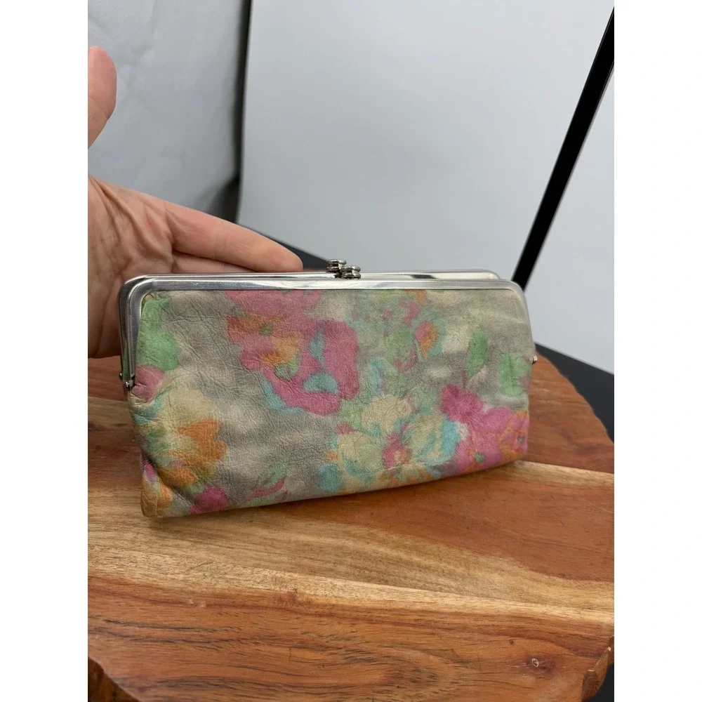 Hobo international Lauren Leather Frame Clutch Wallet watercolor Floral Print